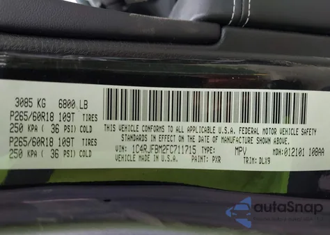 2015 Jeep Grand Cherokee Limited z USA, uszkodzony, nr VIN 1C4RJFBM2FC711715